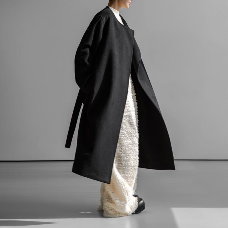 Paper Moon - Korean Women Fashion - #momslook - Luxe Cashmere Wool Stitch Point Robe Belted Coat - 4