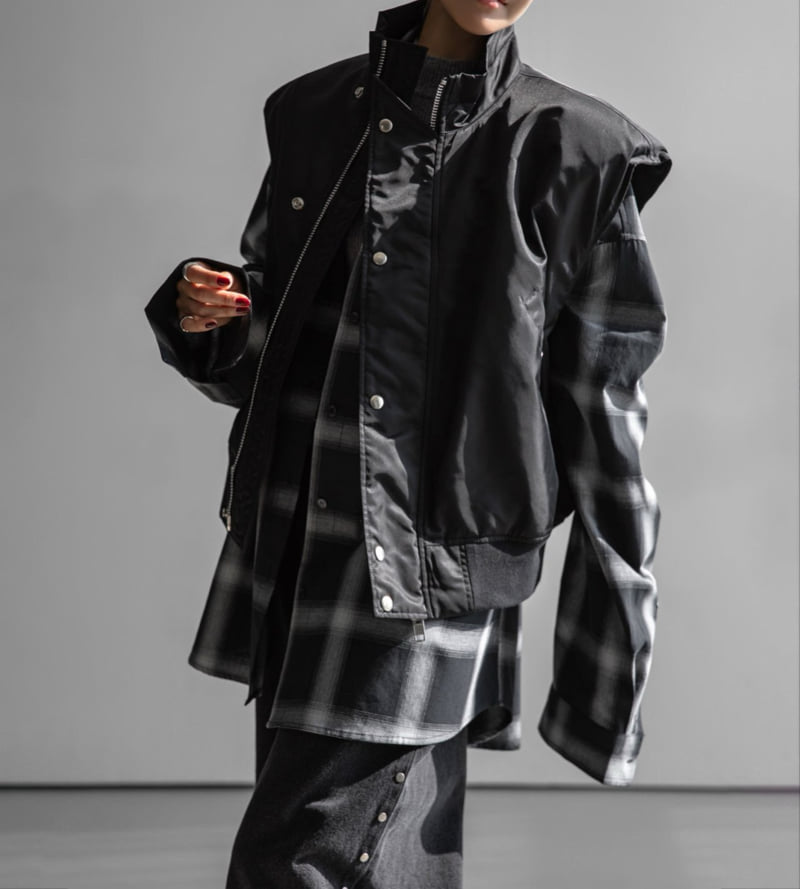Paper Moon - Korean Women Fashion - #womensfashion - Oversized Padded Shoulder Bomber Vest - 7