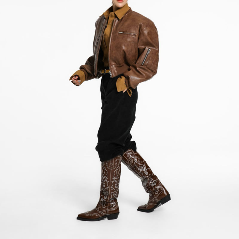 Paper Moon - Korean Women Fashion - #momslook - Vegan Cropped Pull Up Bomber Jacket - 4