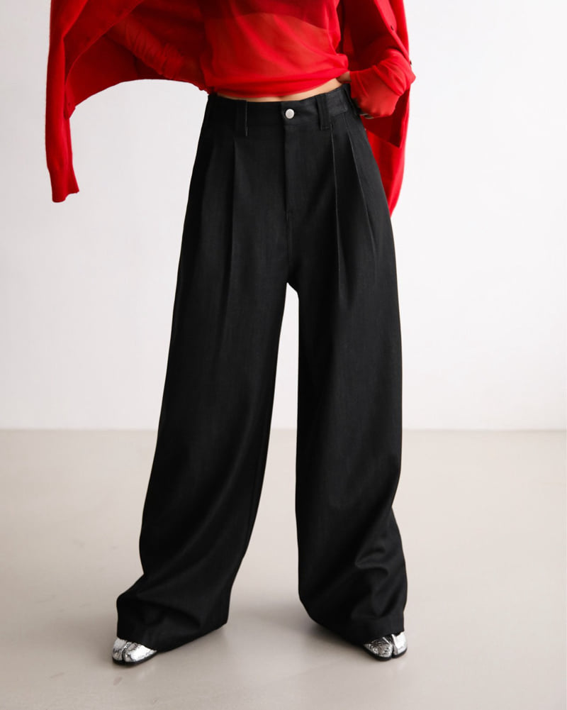 Paper Moon - Korean Women Fashion - #womensfashion - Pleated Twill Denim Wide Trousers