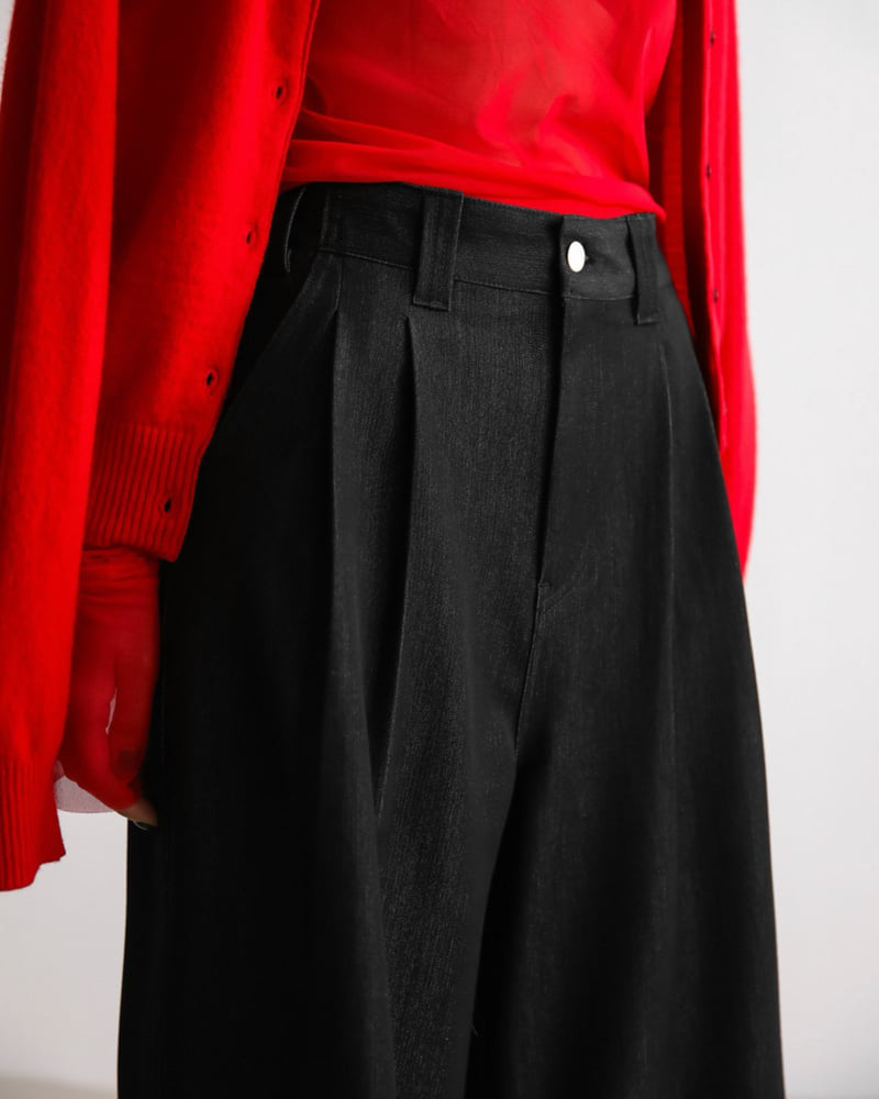 Paper Moon - Korean Women Fashion - #womensfashion - Pleated Twill Denim Wide Trousers - 3