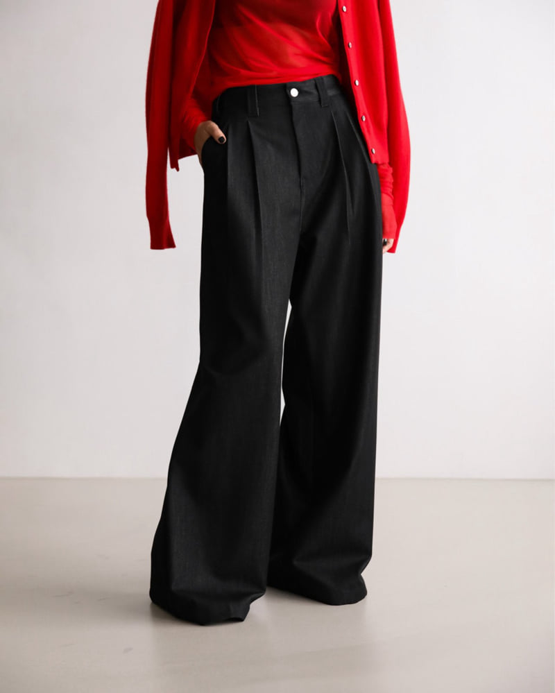 Paper Moon - Korean Women Fashion - #womensfashion - Pleated Twill Denim Wide Trousers - 5