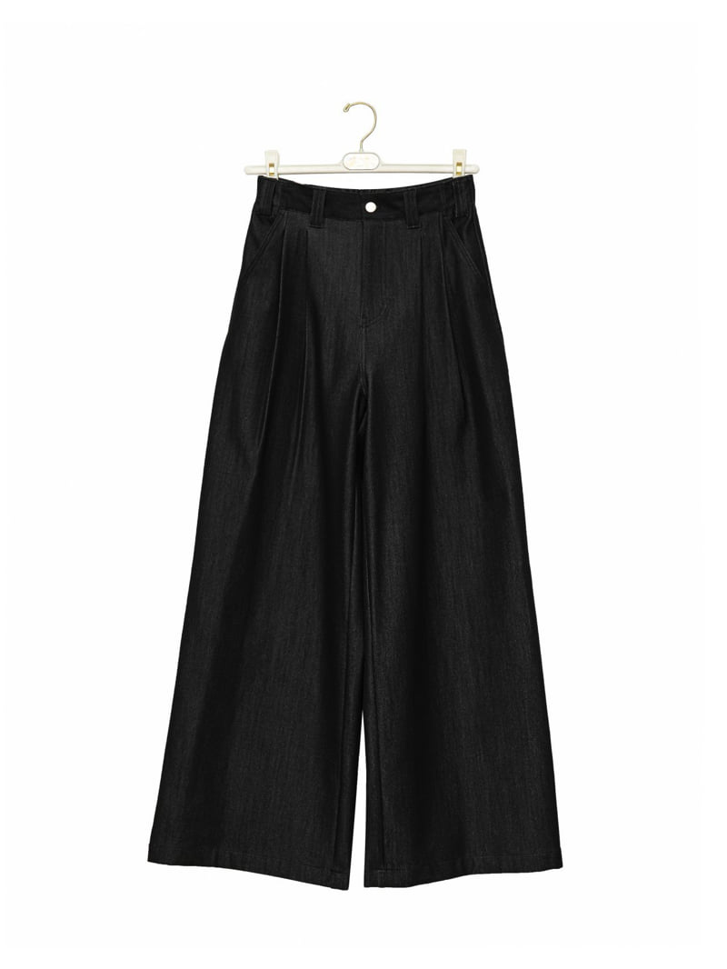 Paper Moon - Korean Women Fashion - #womensfashion - Pleated Twill Denim Wide Trousers - 7