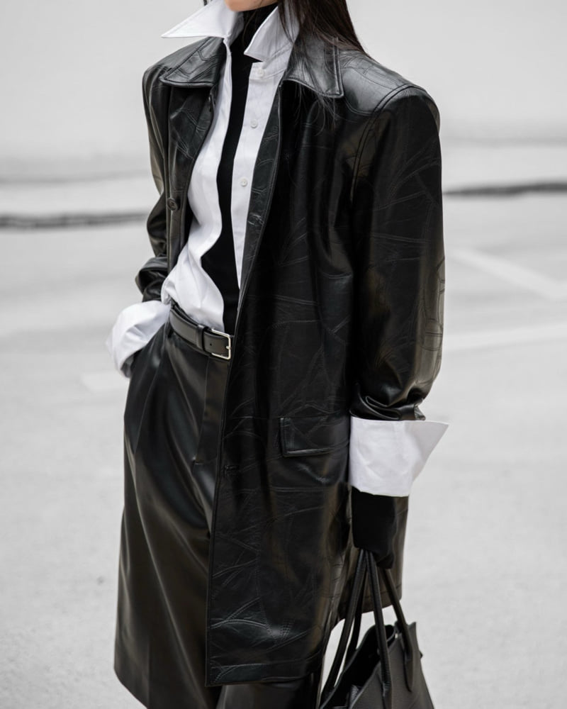 Paper Moon - Korean Women Fashion - #womensfashion - Patchwork Vegan Single Button Half Coat