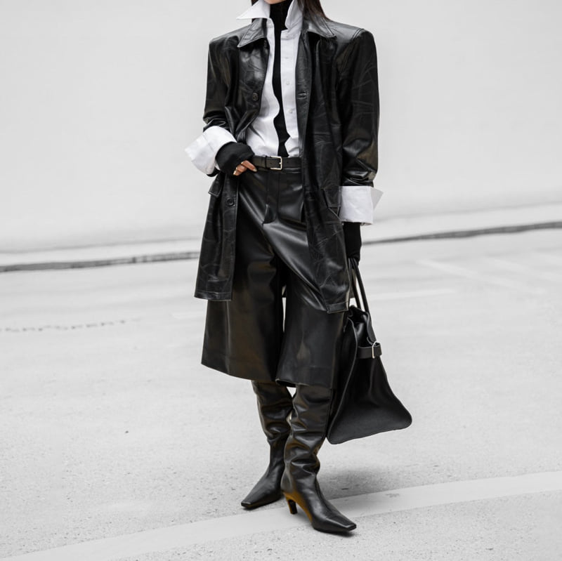 Paper Moon - Korean Women Fashion - #womensfashion - Patchwork Vegan Single Button Half Coat - 3