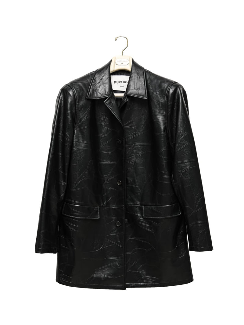 Paper Moon - Korean Women Fashion - #womensfashion - Patchwork Vegan Single Button Half Coat - 9