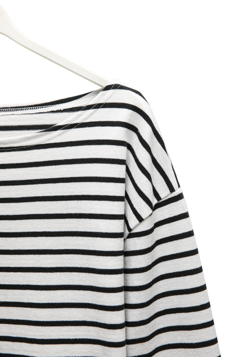 Paper Moon - Korean Women Fashion - #womensfashion - Boyfriend Fit Stripe Boat Neck Tee - 10