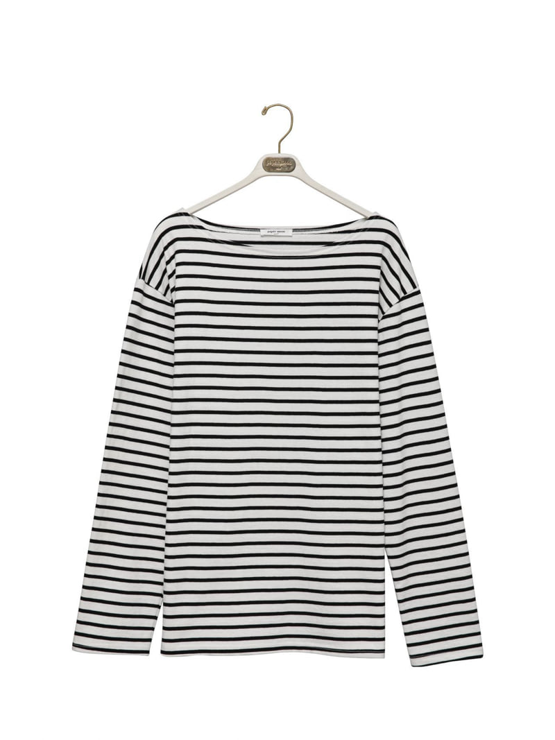 Paper Moon - Korean Women Fashion - #womensfashion - Boyfriend Fit Stripe Boat Neck Tee - 6