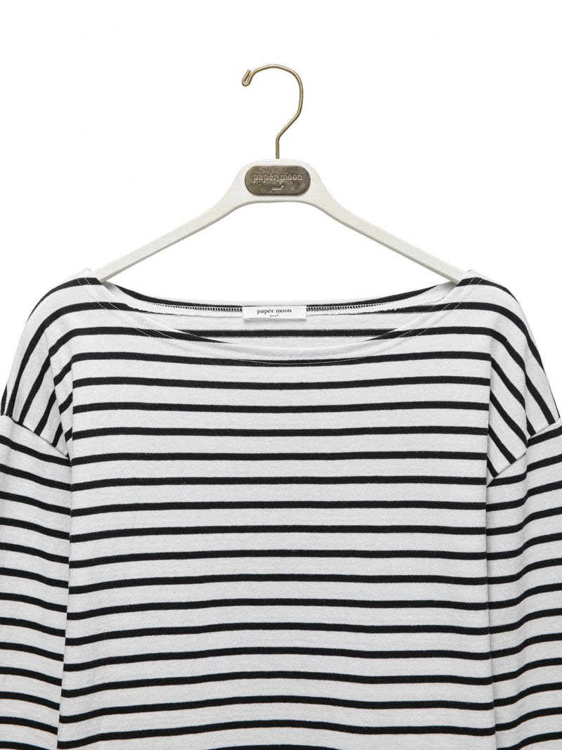 Paper Moon - Korean Women Fashion - #womensfashion - Boyfriend Fit Stripe Boat Neck Tee - 8