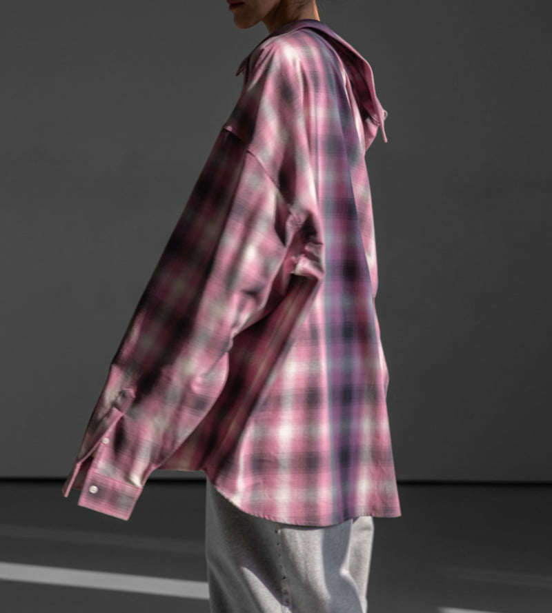 Paper Moon - Korean Women Fashion - #momslook - Oversized Plaid Check Button Down Shirt - 4