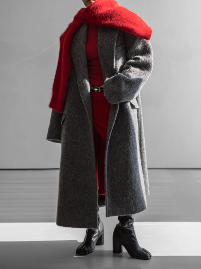 Paper Moon - Korean Women Fashion - #womensfashion - Peaked Lapel Mohair Maxi Oversized Coat - 3
