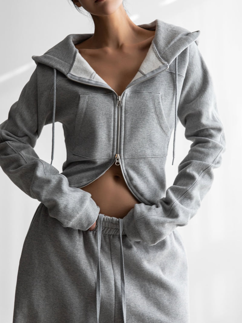 Paper Moon - Korean Women Fashion - #womensfashion - Round Line Slim Hoodie Zip Up - 2