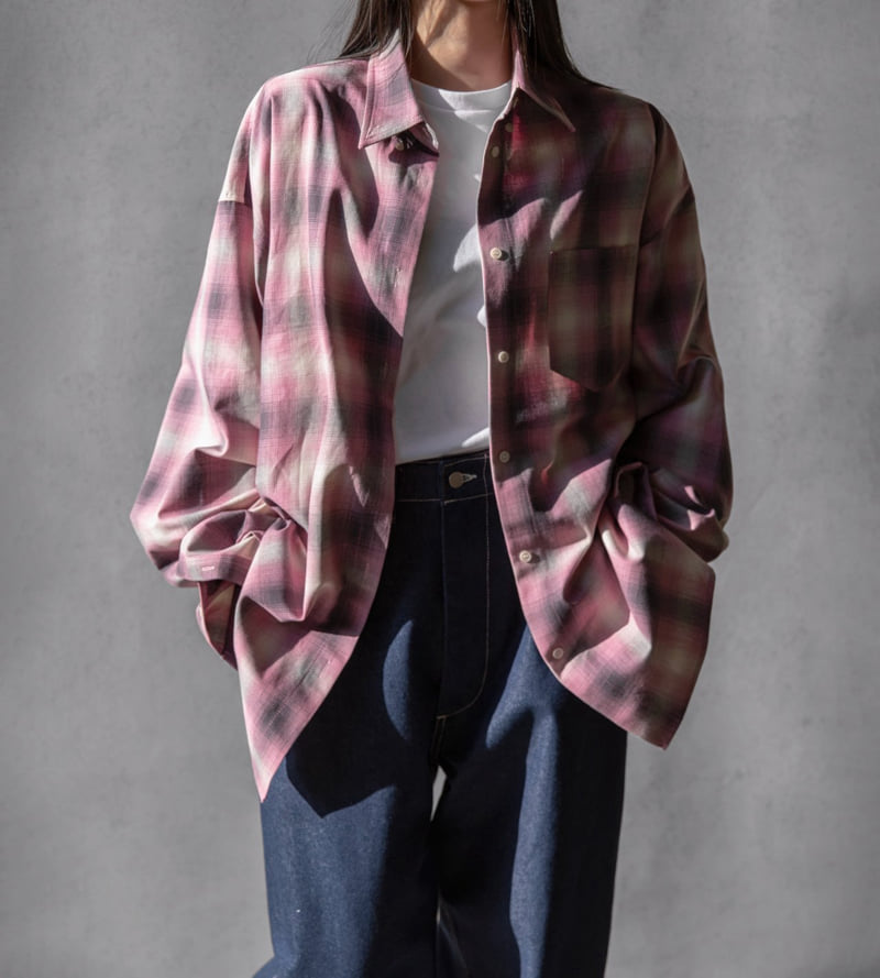 Paper Moon - Korean Women Fashion - #womensfashion - Oversized Plaid Check Button Down Shirt