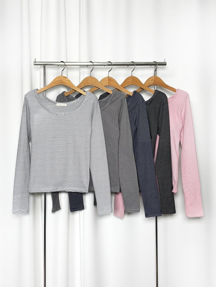 Pastel Deer - Korean Women Fashion - #womensfashion - Fleece Warm Stripe Long Sleeve Tee