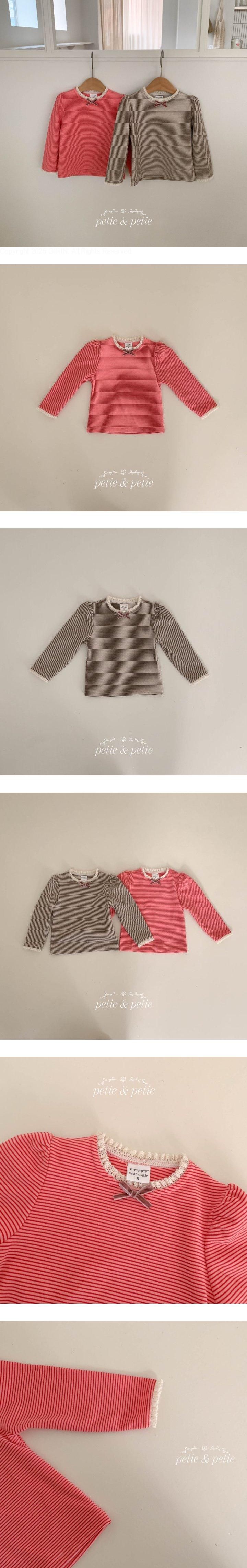Petit & Petit - Korean Children Fashion - #childrensboutique - Peach Stripe Lace Tee - 2