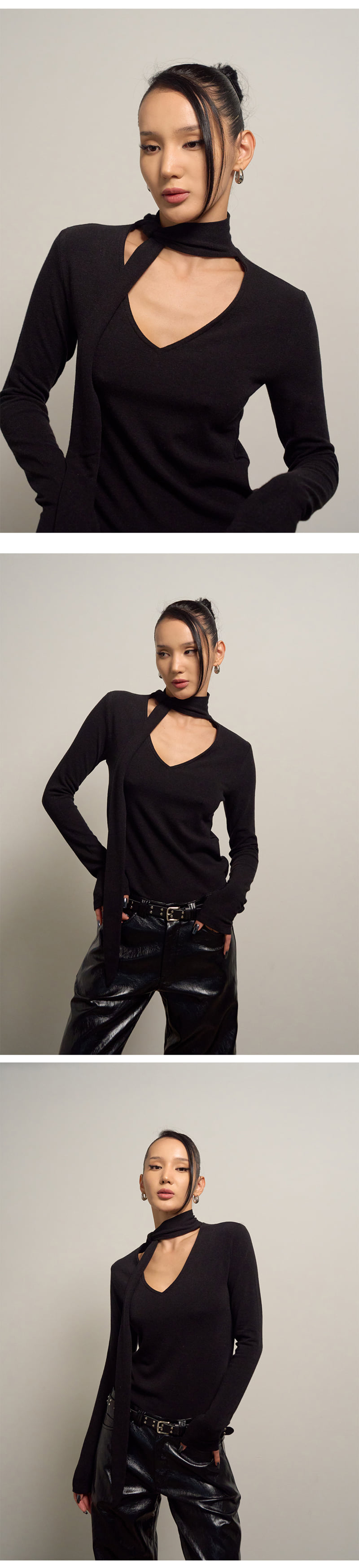 Project Wave - Korean Women Fashion - #momslook - Scott Two Way Muffler Turtleneck Tee - 3