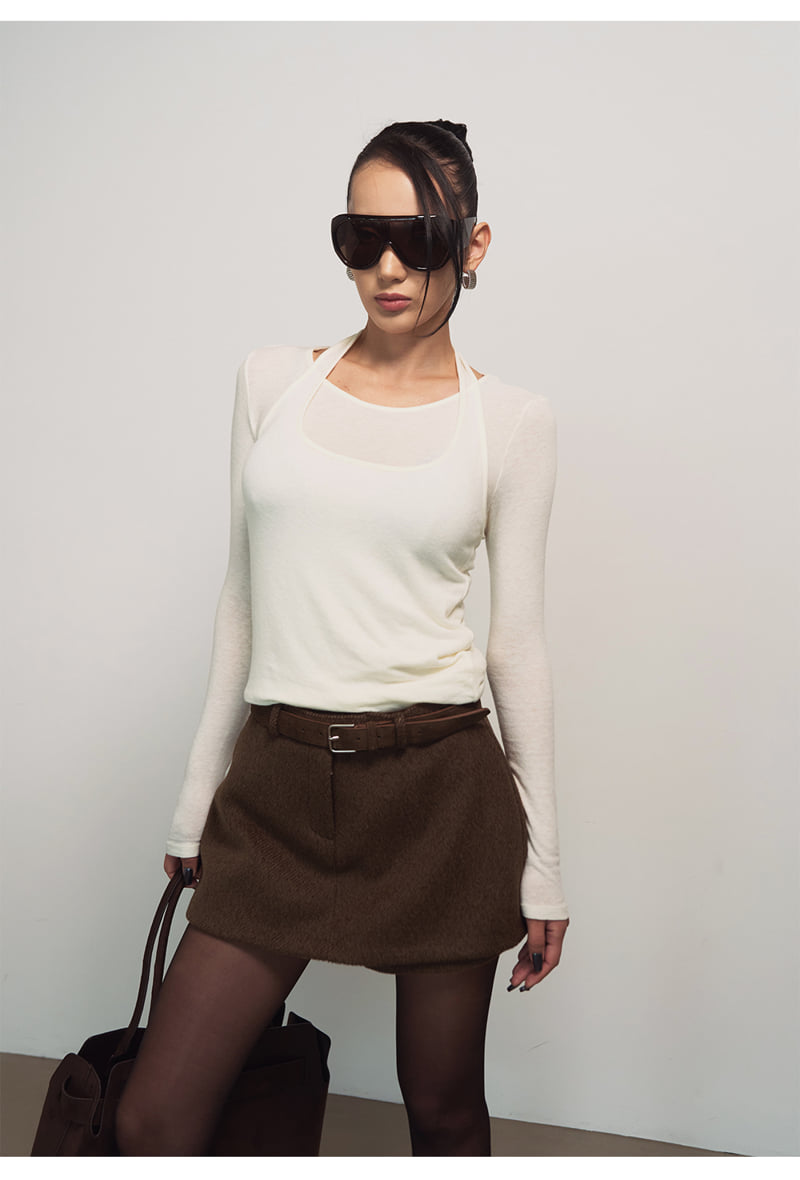 Project Wave - Korean Women Fashion - #womensfashion - Halter Layered Angora Long Sleeve Tee - 2
