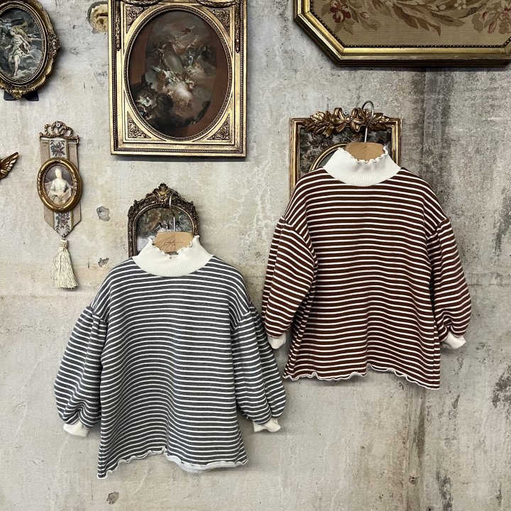 Raleelounge - Korean Children Fashion - #childofig - Balloon Stripe Turtleneck Tee - 5