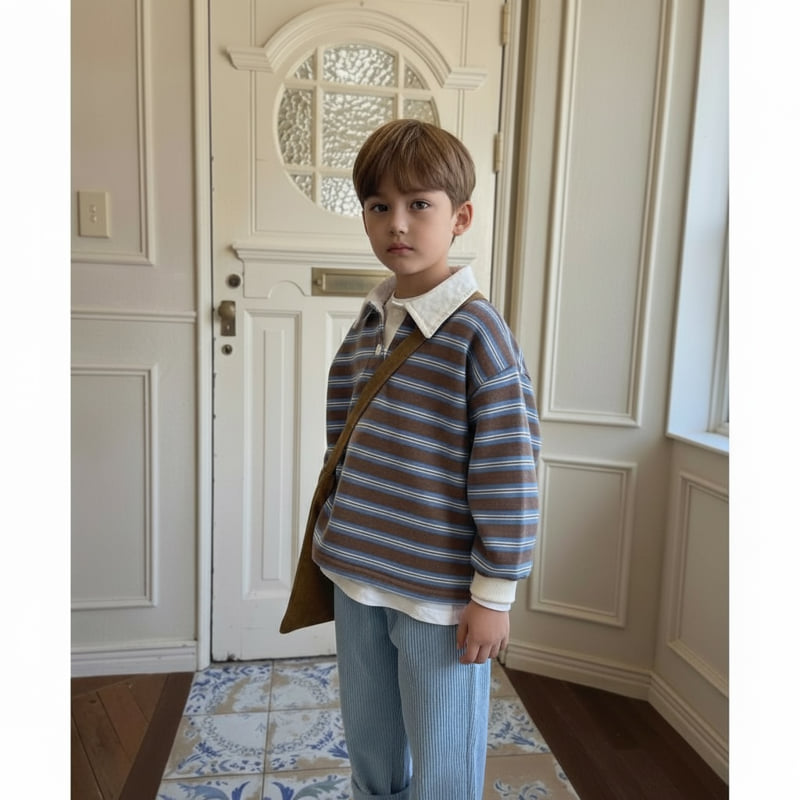 Raleelounge - Korean Children Fashion - #minifashionista - Three Stripe Terry Collar Tee - 6