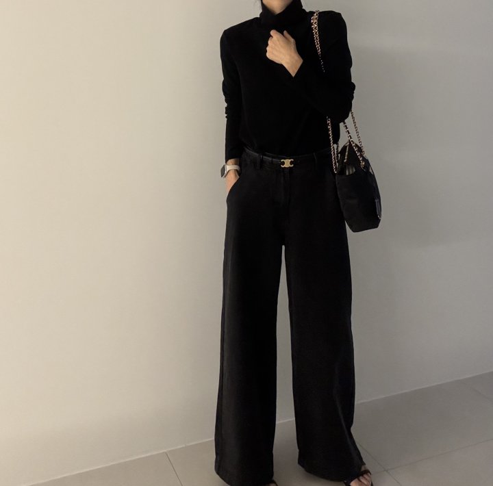 Ripple - Korean Women Fashion - #momslook - Wide Black Denim Pants - 2