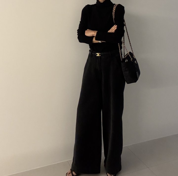 Ripple - Korean Women Fashion - #momslook - Wide Black Denim Pants - 6