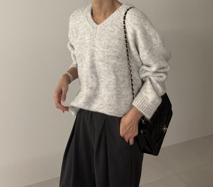 Ripple - Korean Women Fashion - #momslook - Mega V Neck Knit - 2