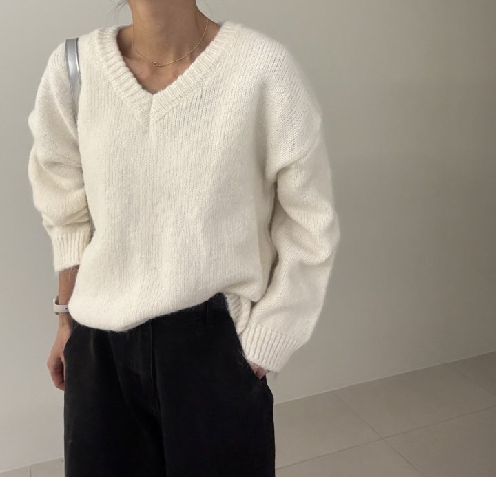 Ripple - Korean Women Fashion - #momslook - Mega V Neck Knit - 6