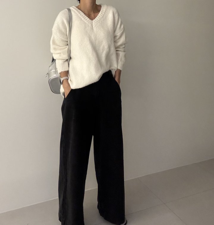 Ripple - Korean Women Fashion - #momslook - Mega V Neck Knit - 8