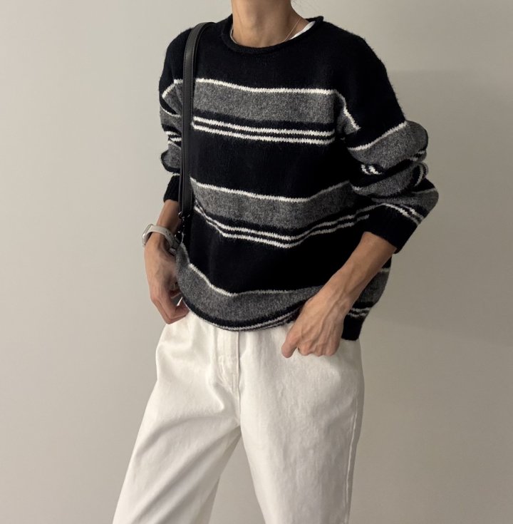 Ripple - Korean Women Fashion - #restrostyle - Movie Stripe Knit - 8