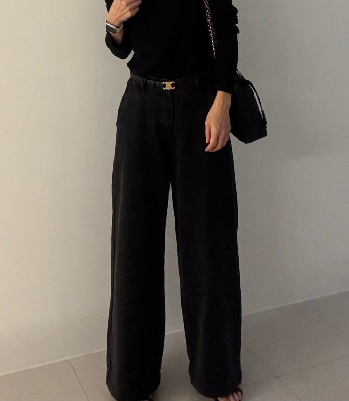 Ripple - Korean Women Fashion - #womensfashion - Wide Black Denim Pants