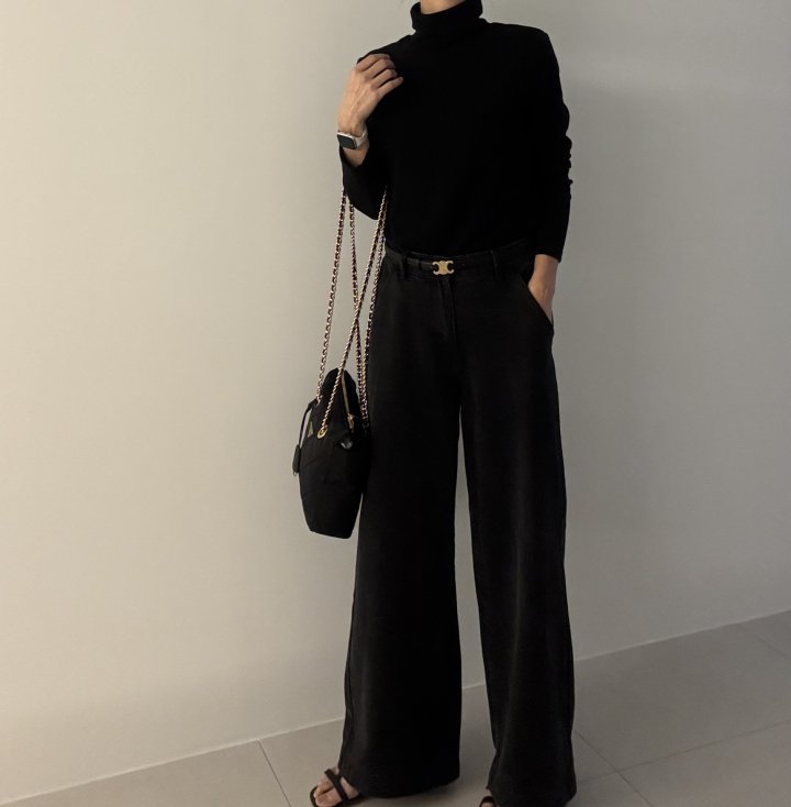Ripple - Korean Women Fashion - #womensfashion - Wide Black Denim Pants - 3