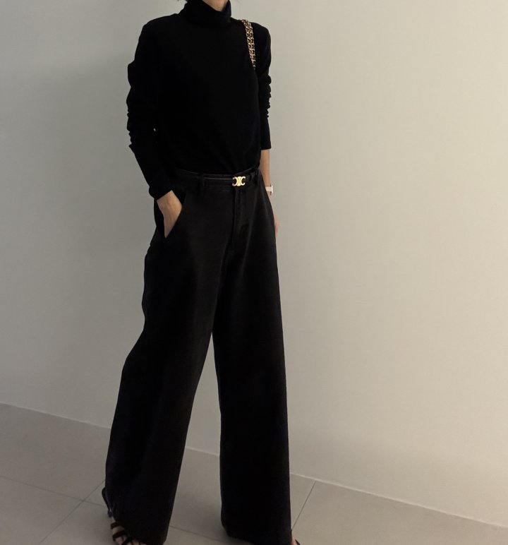 Ripple - Korean Women Fashion - #womensfashion - Wide Black Denim Pants - 5