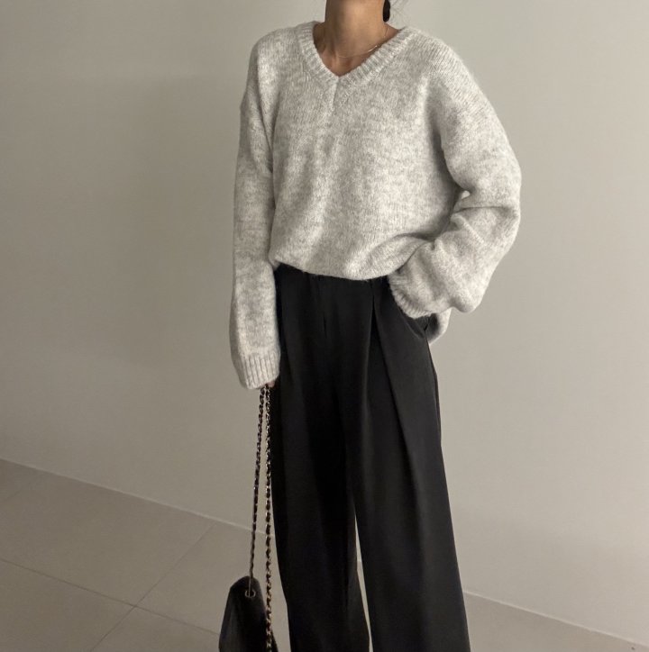 Ripple - Korean Women Fashion - #womensfashion - Mega V Neck Knit - 3