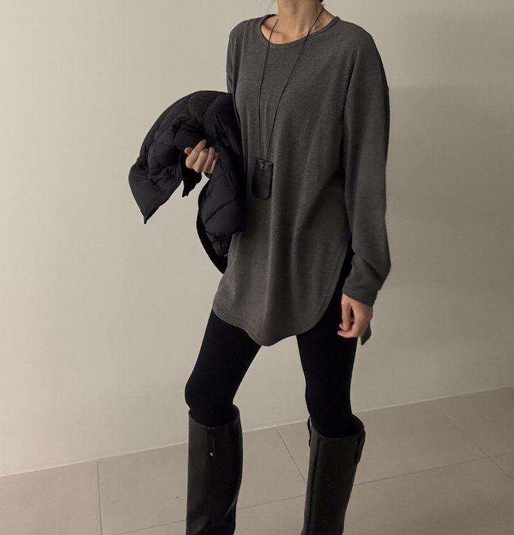Ripple - Korean Women Fashion - #momslook - Cream Brushed Boxy Tee - 4