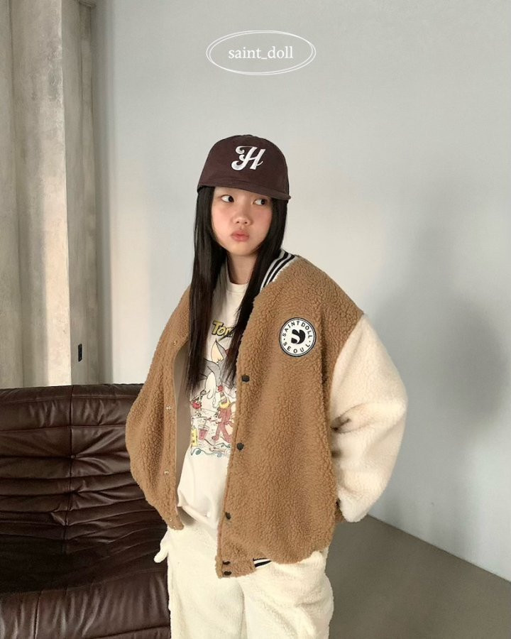 Saint Doll - Korean Children Fashion - #kidsshorts - Teddy Baseball Jacket (Kids) - 11