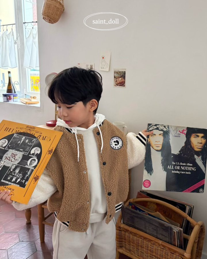 Saint Doll - Korean Children Fashion - #kidsshorts - Teddy Baseball Jacket (Junior) - 10