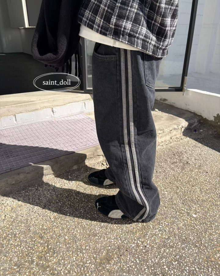 Saint Doll - Korean Children Fashion - #littlefashionista - Line Denim Pants (Junior)