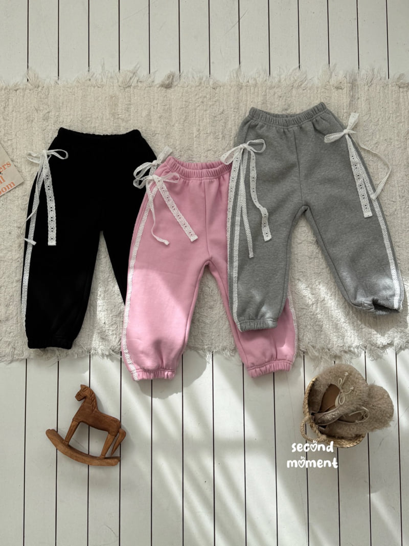 Second Moment - Korean Children Fashion - #toddlerclothing - Lace Ribbon Jogger Pants - 2