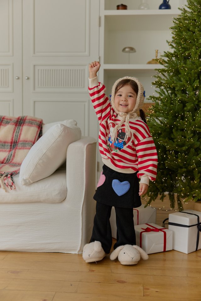 Sera - Korean Children Fashion - #kidsshorts - Stripe Heart Rabbit Sweatshirt - 10