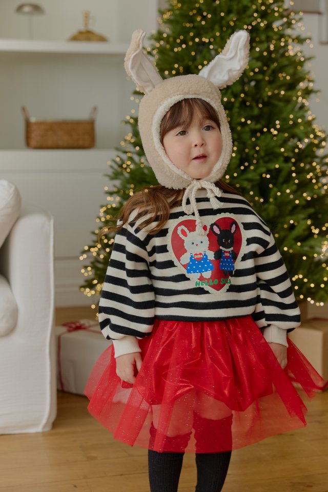 Sera - Korean Children Fashion - #magicofchildhood - Stripe Heart Rabbit Sweatshirt