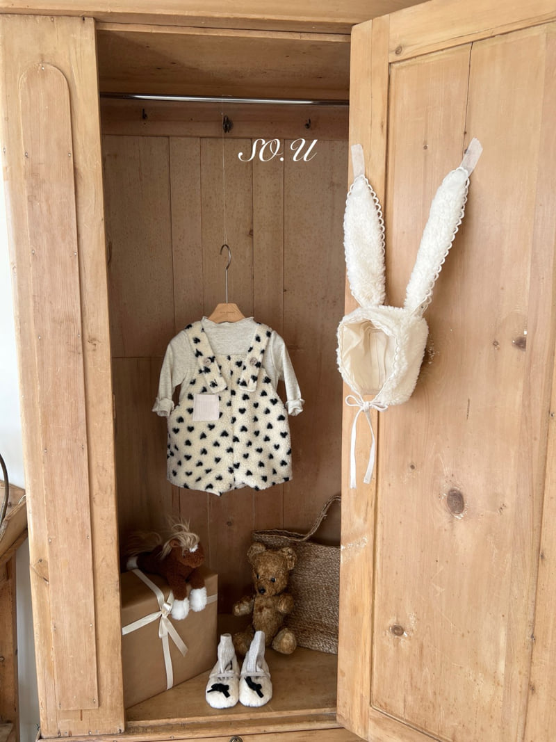 So U - Korean Baby Fashion - #babygirlfashion - Heart Fleece Overall Suit - 9