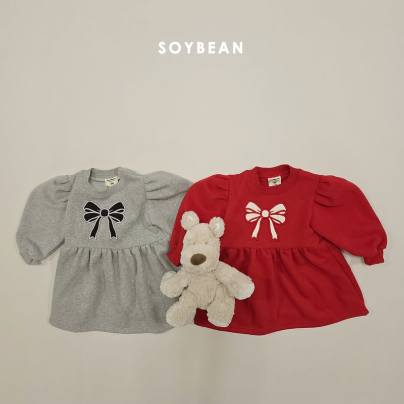 Soybean - Korean Baby Fashion - #babyboutique - Ribbon Fleece Sweatshirt One-piece - 9