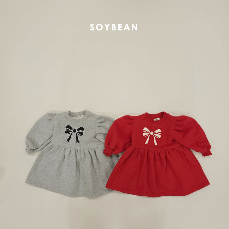 Soybean - Korean Baby Fashion - #babylifestyle - Ribbon Fleece Sweatshirt One-piece