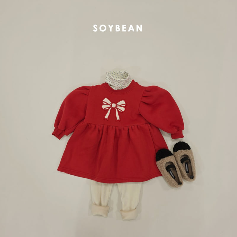 Soybean - Korean Baby Fashion - #babyootd - Ribbon Fleece Sweatshirt One-piece - 4