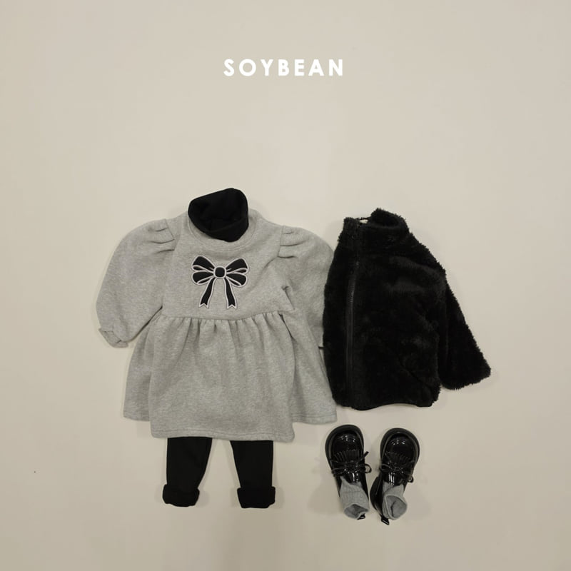 Soybean - Korean Baby Fashion - #babyoutfit - Ribbon Fleece Sweatshirt One-piece - 5