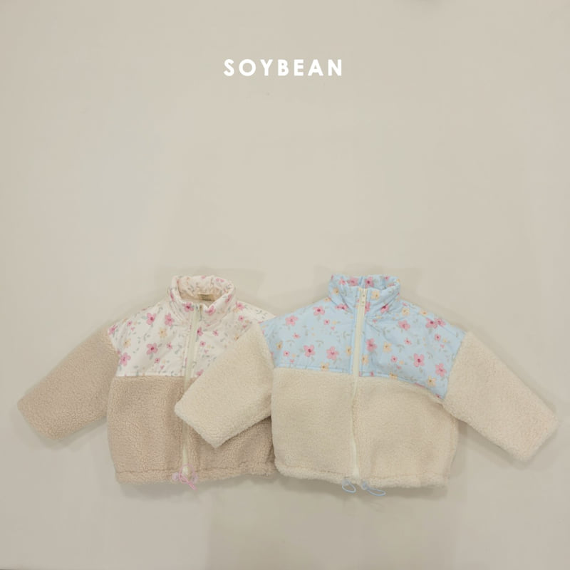 Soybean - Korean Children Fashion - #Kfashion4kids - Flower Contrast Fleece Jacket