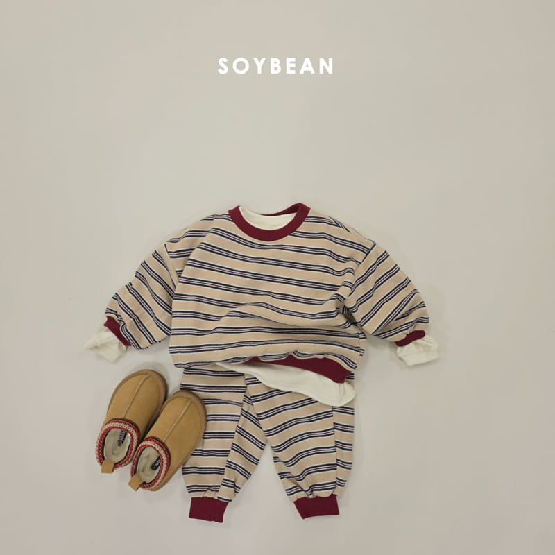 Soybean - Korean Children Fashion - #childrensboutique - Warm Stripe Top Bottom Set - 3