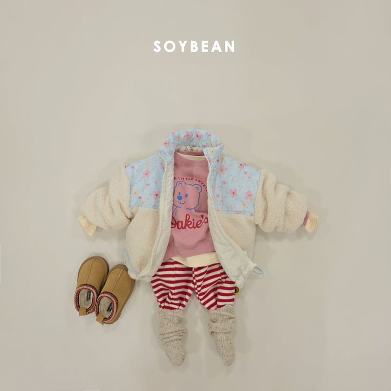 Soybean - Korean Children Fashion - #magicofchildhood - Flower Contrast Fleece Jacket - 4