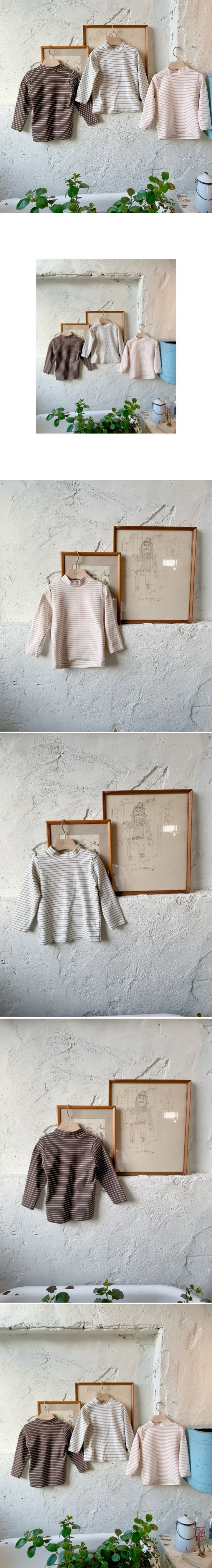 Studio M - Korean Children Fashion - #kidsshorts - Stripe Mock Neck Tee - 2