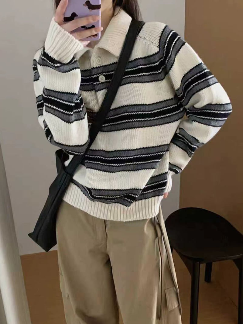 There By - Korean Women Fashion - #momslook - Use Stripe Knit - 2